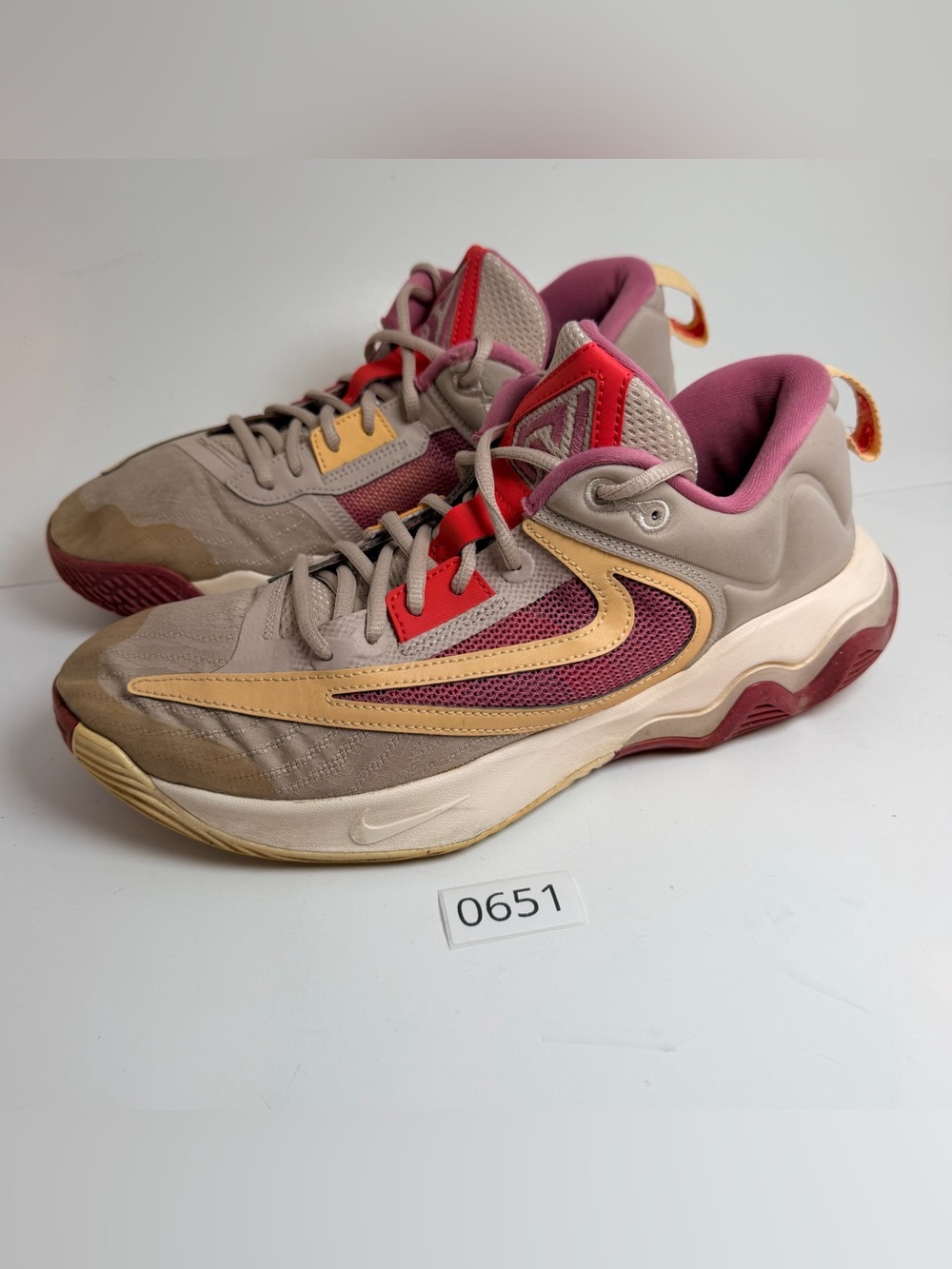 Nike Men's Multi-Color Athletic Sneakers — Tan, Burgundy & Red Accents